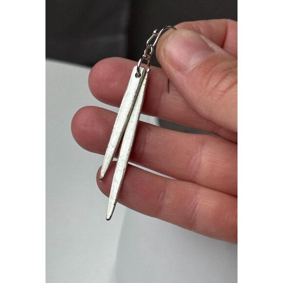 Handmade Fork Tine Earrings: Antique Silverware Jewelry layered spike silver - Picture 3 of 7